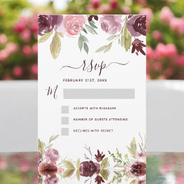 Invitación Burgundy Elegante Floral Moderna Acuarela RSVP