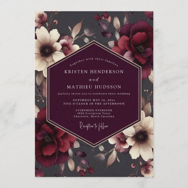 Invitación Burgundy Enigmatic Moody Wedding (Anverso)