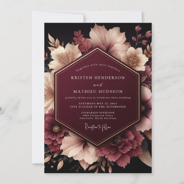 Invitación Burgundy Ethereal Bloom Wedding (Anverso)