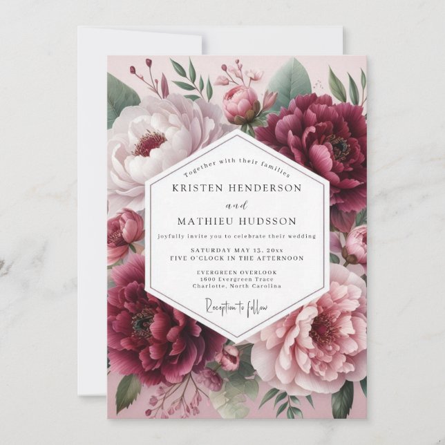 Invitación Burgundy Ethereal Blossom Wedding (Anverso)