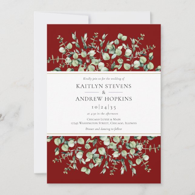 Invitación Burgundy Eucalyptus  Wedding (Anverso)