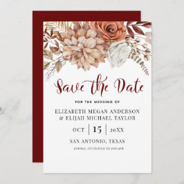 Invitación Burgundy Fall Boho Floral Save the Date Invitation