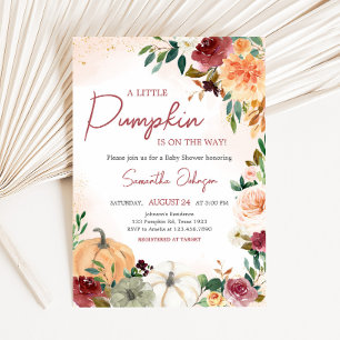 Invitación Burgundy Fall Floral Pumpkin Baby Shower