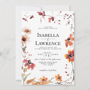 Invitación Burgundy Fall Floral Watercolor Flor silvestre Bod