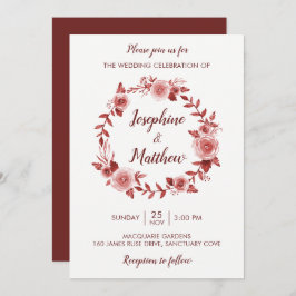 Invitación Burgundy Fall Floral Wreath Boda
