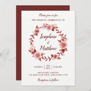 Invitación Burgundy Fall Floral Wreath Boda