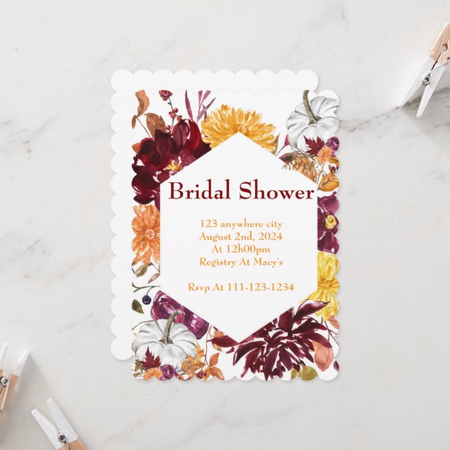 INVITACIÓN BURGUNDY FALL FOLIAGE BRIDAL SHOWER INVITATION (Anverso/Reverso In Situ)