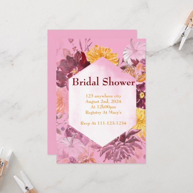 INVITACIÓN BURGUNDY FALL FOLIAGE BRIDAL SHOWER INVITATION (Anverso/Reverso In Situ)