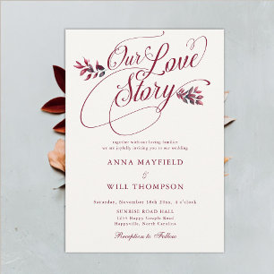Invitación Burgundy Fall Love Story Romantic Elegant Wedding