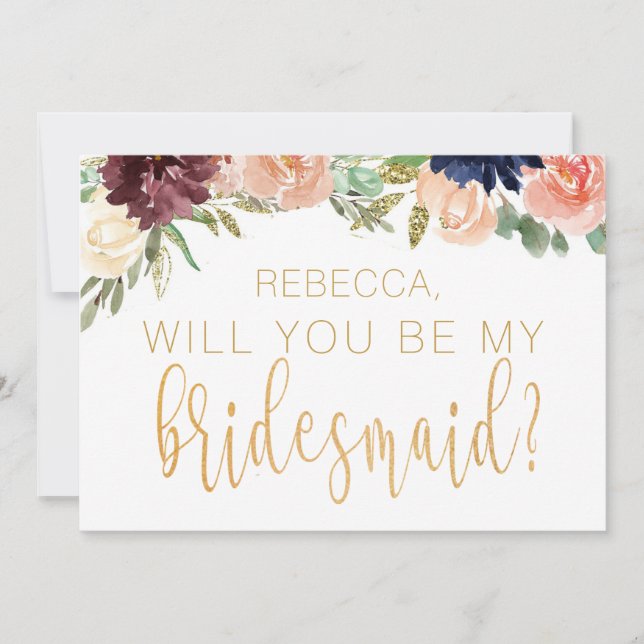 Invitación Burgundy Fall Themed Will You Be My Bridesmaid (Anverso)
