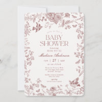 Burgundy Fall Toile De Jouy Floral Baby Shower