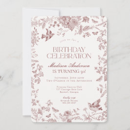 Invitación Burgundy Fall Toile De Jouy Floral Birday Party