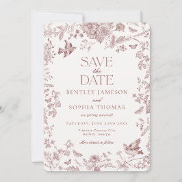 Invitación Burgundy Fall Toile De Jouy Floral Save the Date