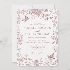 Invitación Burgundy Fall Toile De Jouy Vintage Floral Boda