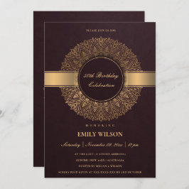 INVITACIÓN BURGUNDY FAUX GOLD MANDALA CUALQUIER AÑO 50 CUMPLE