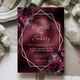 Invitación Burgundy Faux Relieve metalizado Boda Floral de ma