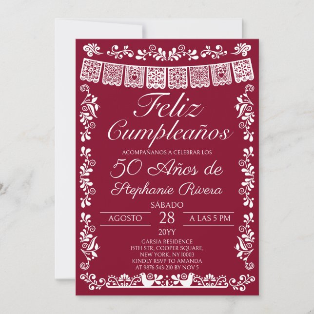 Invitación Burgundy Feliz Cumpleaños Cumpleaños 50 (Anverso)