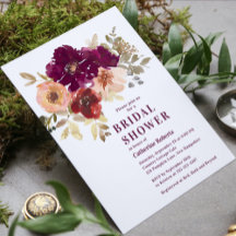 Burgundy Floral acuarela moderna ducha de novia
