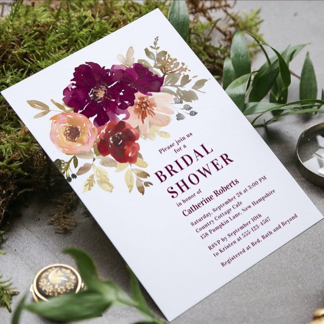 Invitación Burgundy Floral acuarela moderna ducha de novia (Subido por el creador)
