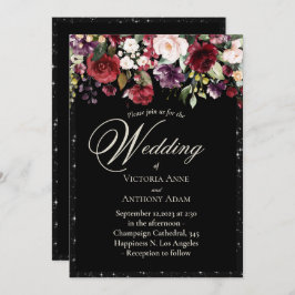 Invitación Burgundy Floral acuarela Rústica Boda negro en