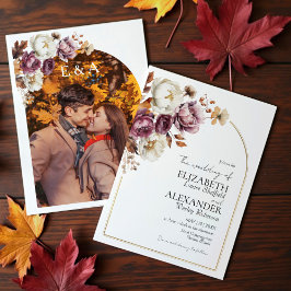 Invitación Burgundy Floral Arch Gold | Boda fotográfico de ot