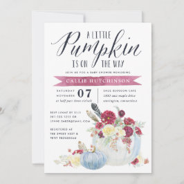 Invitación Burgundy Floral & Autumn Pumpkin Baby Shower