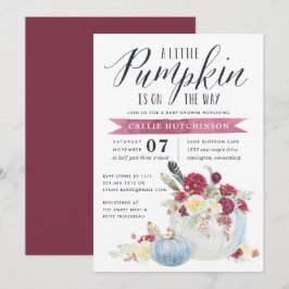 Invitación Burgundy Floral & Autumn Pumpkin Baby Shower