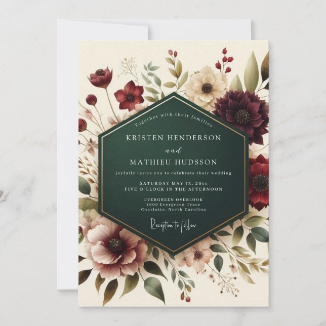 Invitación Burgundy Floral Autumn Romance Wedding (Anverso)