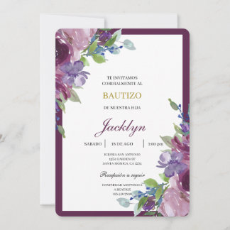 Invitación Burgundy floral baptism