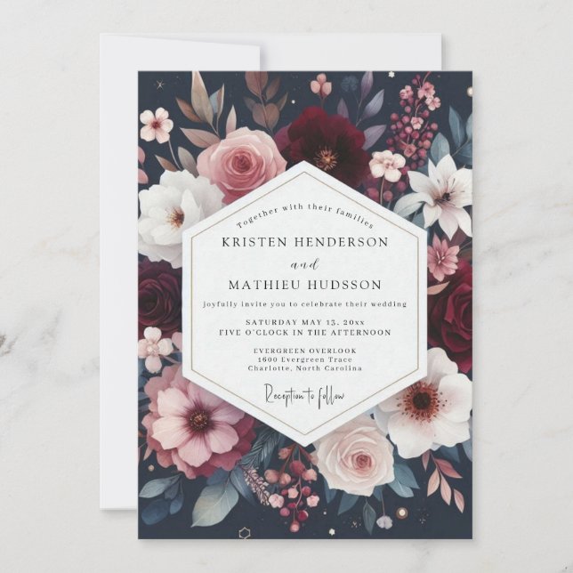 Invitación Burgundy Floral Bloom Wedding (Anverso)