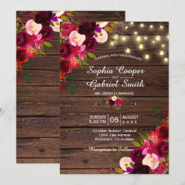 Invitación Burgundy Floral | Boda de madera de las luces de c