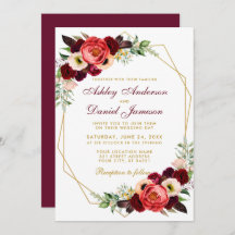 Burgundy Floral Boho Boda Gold Frame B