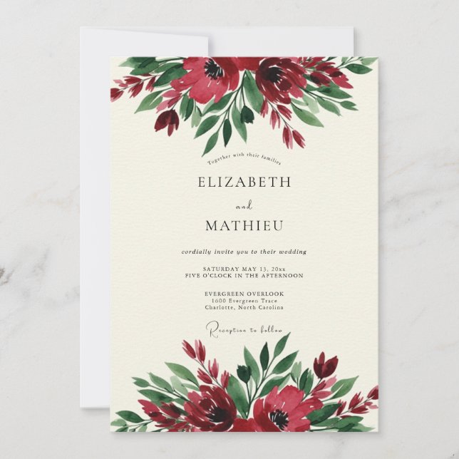 Invitación Burgundy Floral Botanical Wedding (Anverso)
