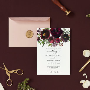 Invitación Burgundy Floral Botánico Elegante Boda Lujo