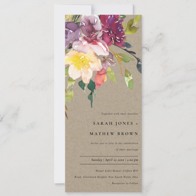 INVITACIÓN BURGUNDY FLORAL BUNCH BRAFT YELLOLOW RUBOR BURGUND (Anverso)