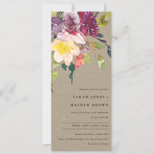 INVITACIÓN BURGUNDY FLORAL BUNCH BRAFT YELLOLOW RUBOR BURGUND