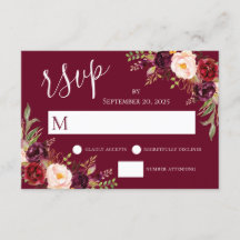 Burgundy Floral con Letra a Mano para RSVP de Boda