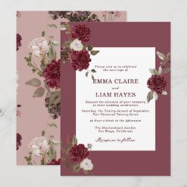 Invitación Burgundy Floral Deep Wine Old Money Wedding
