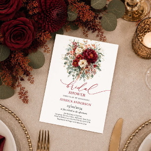 Invitación Burgundy Floral dorado otoño boho verdor nupcial s