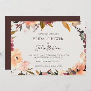Invitación Burgundy Floral   Ducha de novia horizontal Beige