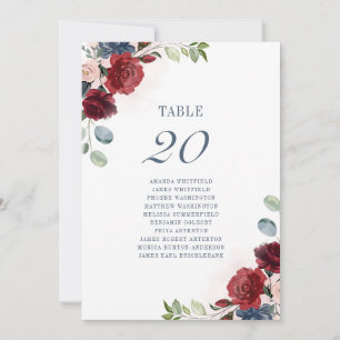 Invitación Burgundy Floral Dusty Blue Boda Tabla número 20