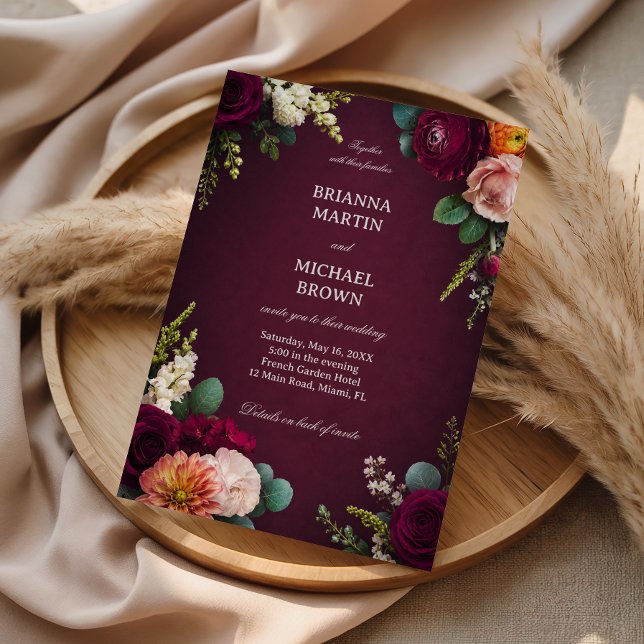 Invitación Burgundy Floral Elegante (Subido por el creador)