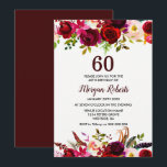 Invitación Burgundy Floral Elegante 60 cumpleaños invitado a<br><div class="desc">Burgundy Floral Elegant 60th Birthday Party Invite Ver la colección coincidente en Niche y Nest Store</div>