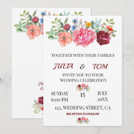Invitación Burgundy Floral elegante boda personalizada