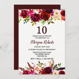Invitación Burgundy Floral Elegante invitada por la décima fi