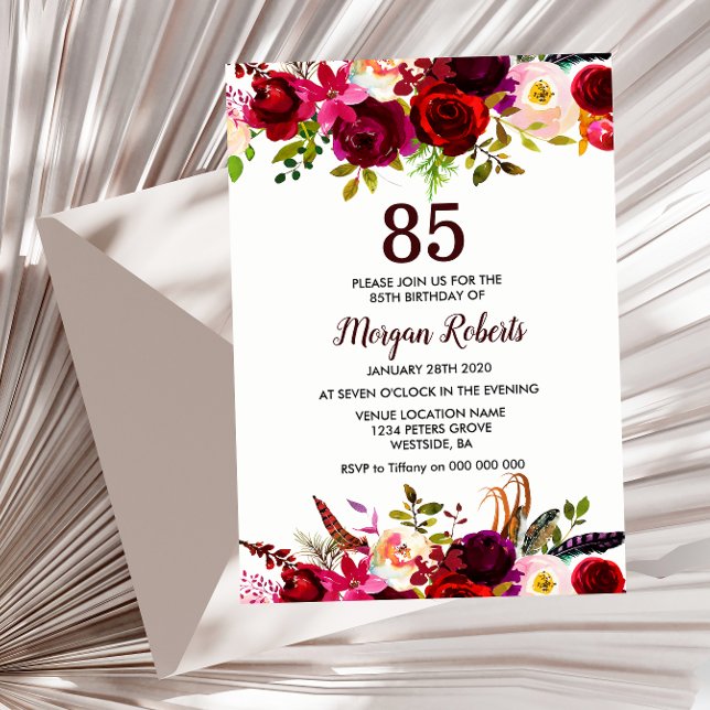 Invitación Burgundy Floral Elegante Invite a la Fiesta de Cum (Subido por el creador)