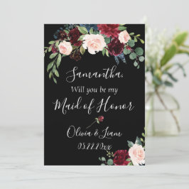 Invitación Burgundy Floral Elegante Rústico Sé Mi Dama de Hon