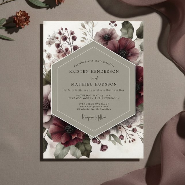 Invitación Burgundy Floral Ethereal Wedding (Subido por el creador)