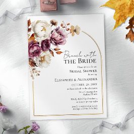Invitación Burgundy Floral Fall Brunch con la ducha de novia