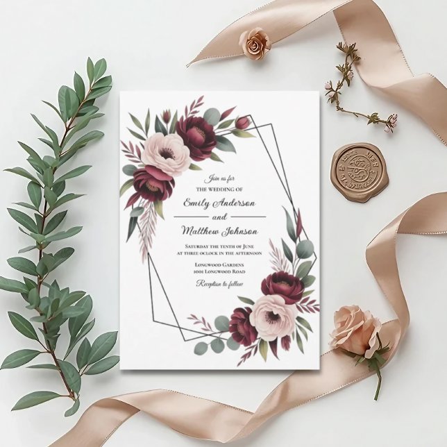 Invitación Burgundy Floral Frame Wedding Invitation (Subido por el creador)